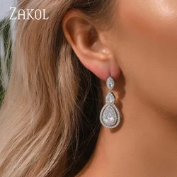 ZAKOL Luxury AAA Cubic Zirconia Water Drop Earrings for Women Gorgeous Bridal Wedding Party Jewelry