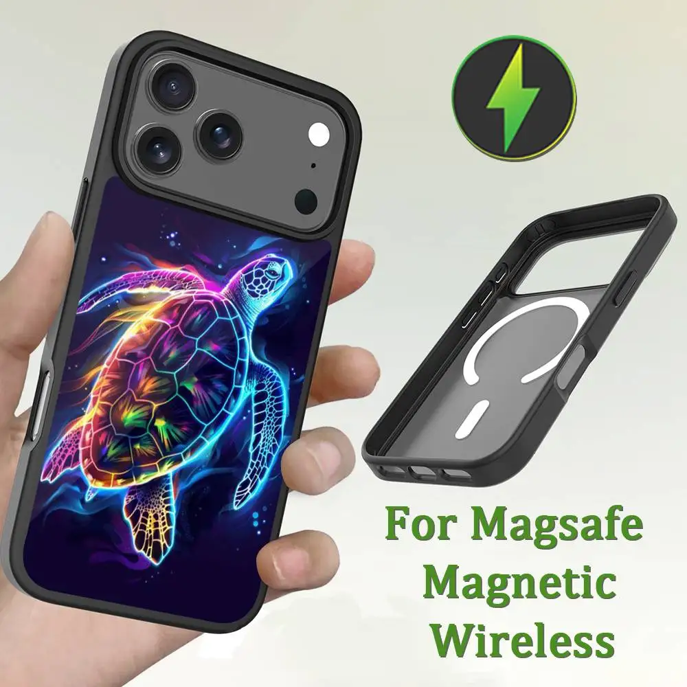 Dreamy Art Turtle Phone Case For iPhone 13,12,11,16,15,17,14,Pro,Max,Plus,Mini,Magsafe,Magnetic Wireless Charging