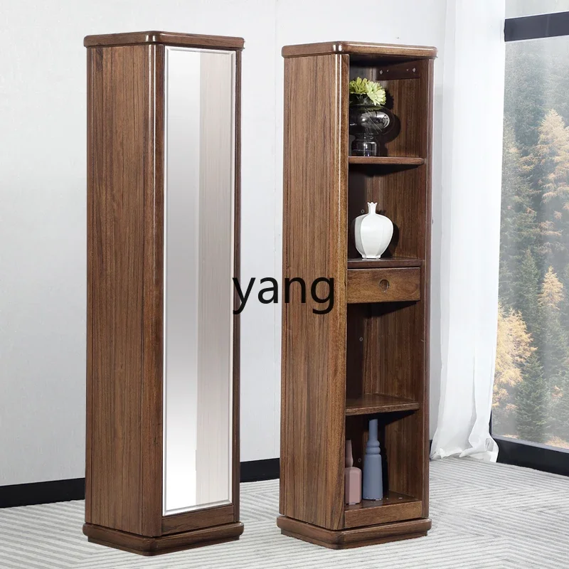 Lmm all solid wood floor rotating fitting mirror storage cabinet ebony full-length mirror storage cabinet