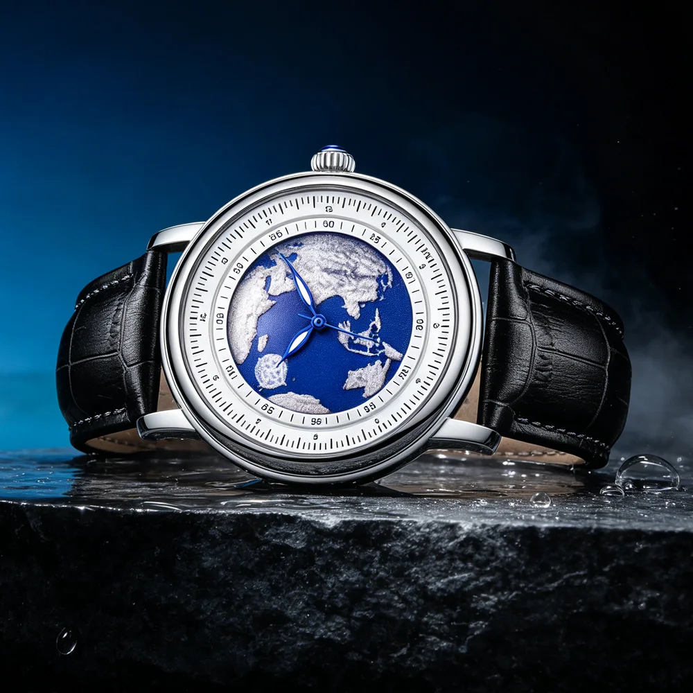 LIGE Creative Man Wristwatch Blue Planet Earth Leather Quartz Watch for Men Luminous Pointer Waterproof Men's Watches Wholesale