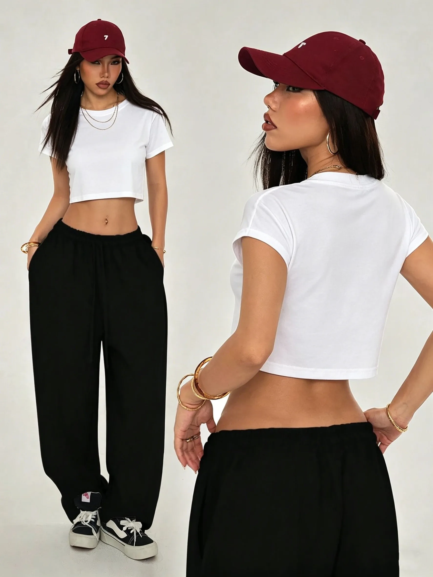 Trendiges Y2K Nabelfreies T-Shirt für Damen, O-Ausschnitt, lockere Passform, Sommer-Crop-Top aus Baumwolle, lässiges Tee-Shirt für den Alltag, High-Street-Stil, Kurzarm