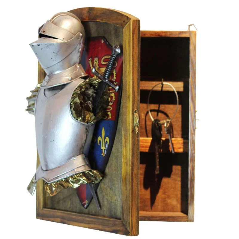 

European nostalgic wall ornaments medieval armor small key box cafe restaurant porch pendant recommended.