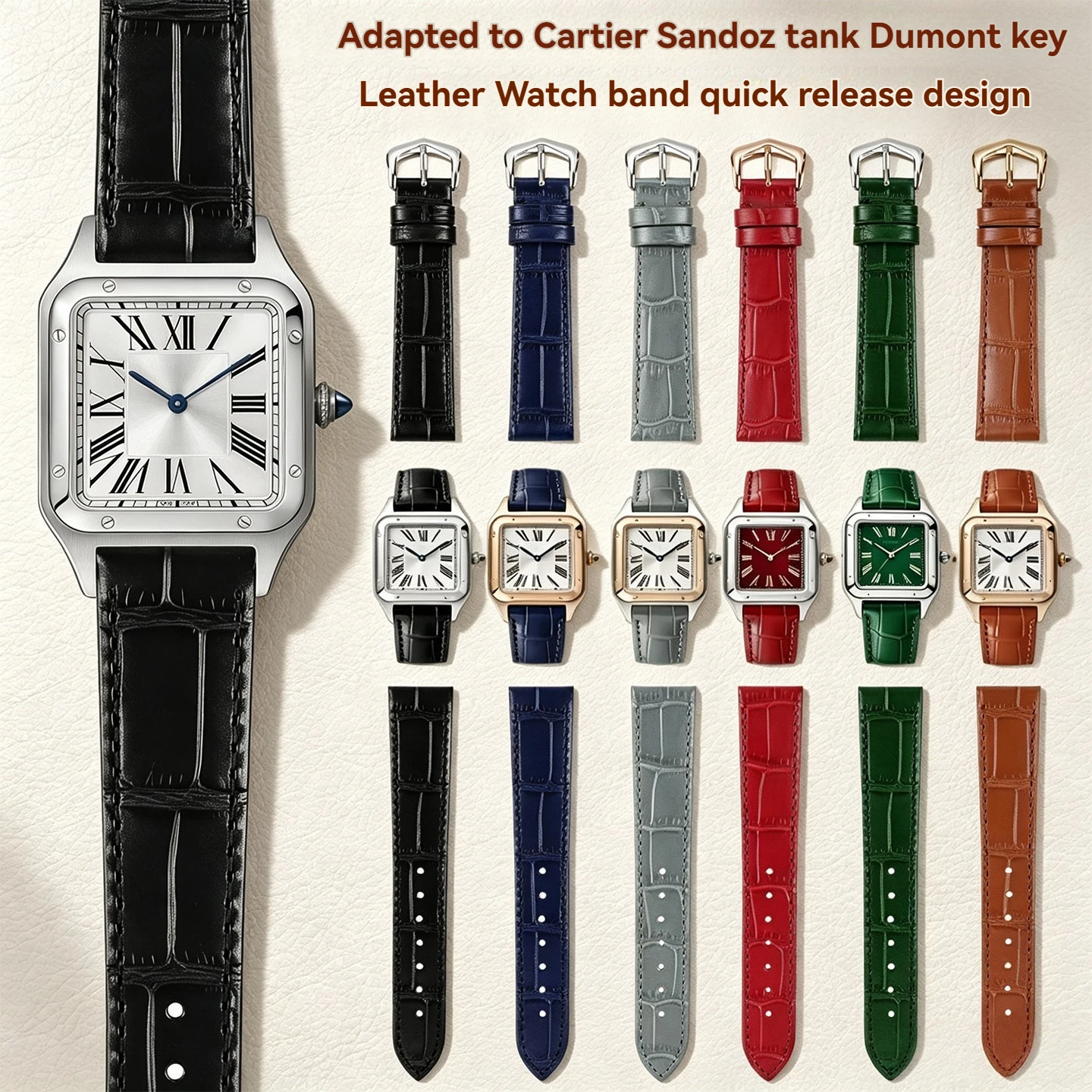 Genuine Leather watch Strap 15mm 17mm 18mm 20mm For Cartier Santos Dumont Tank London women's Quick Release Cowhide Watch Band