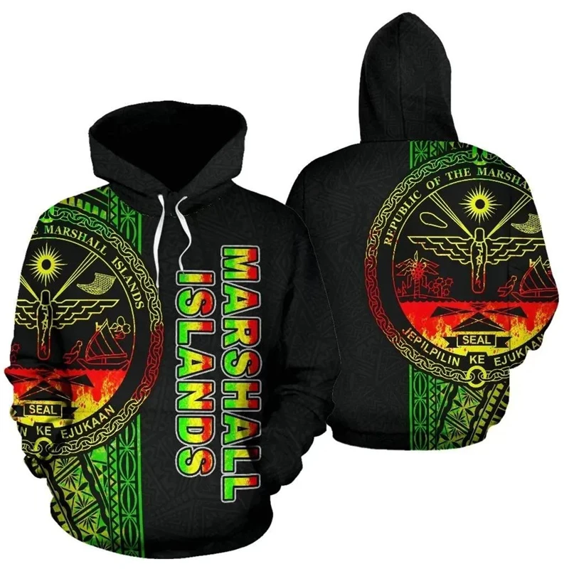 Fashion atasan hoodie kasual pria/wanita, pakaian olahraga 3DPrint, corak bendera negara negara Marshall, budaya, Retro