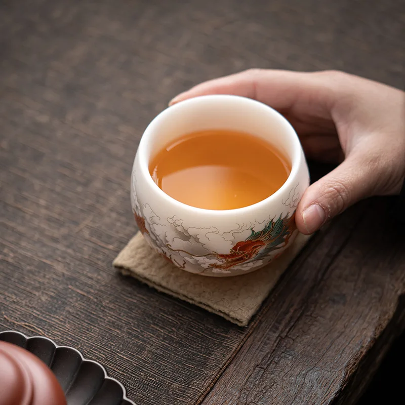 High Quality White Porcelain Tea Cup Set of 2 Chinese Kung Fu Tea Cups for Home Office Gift for Tea Ceremony
