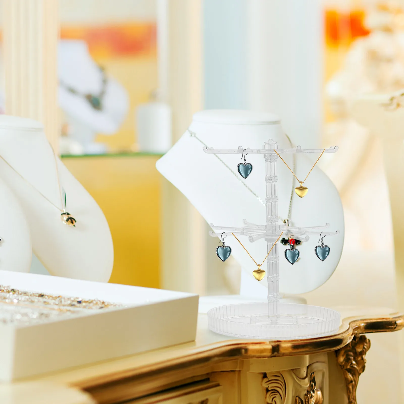 

2 Tier Rotating Jewelry Display Stand 11.79X8.25X5.11In For Necklace Earring Bracelet Keychain Holder Organizer Base Counter