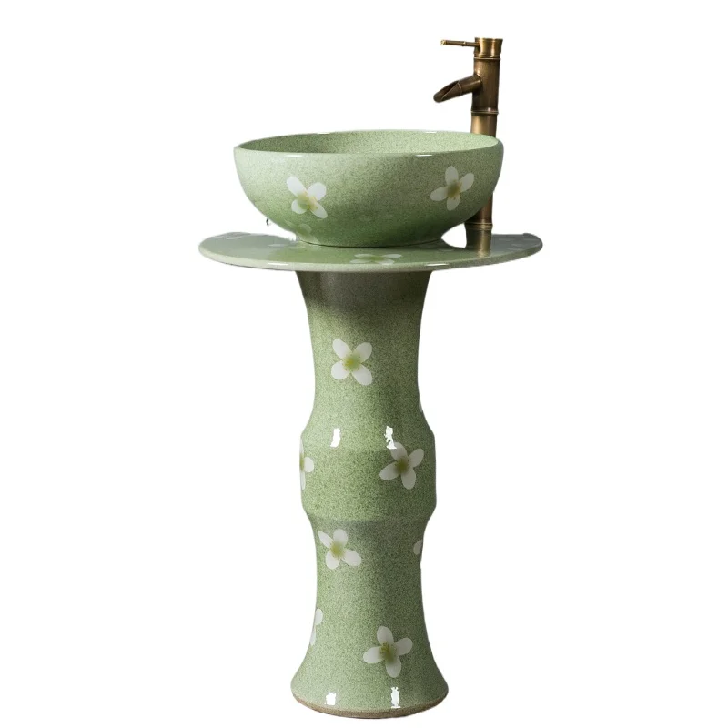 

Chinese retro ceramic column type washbasin floor type integrated outdoor washbasin courtyard garden washbasin
