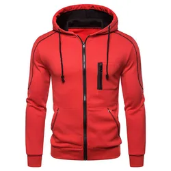 Men Hoodies Jackets Slim Fit Hooded Zipper Jacket Male Solid Caost Thicken Warm Hoodies Coat Men's Clothing Tops Black Red