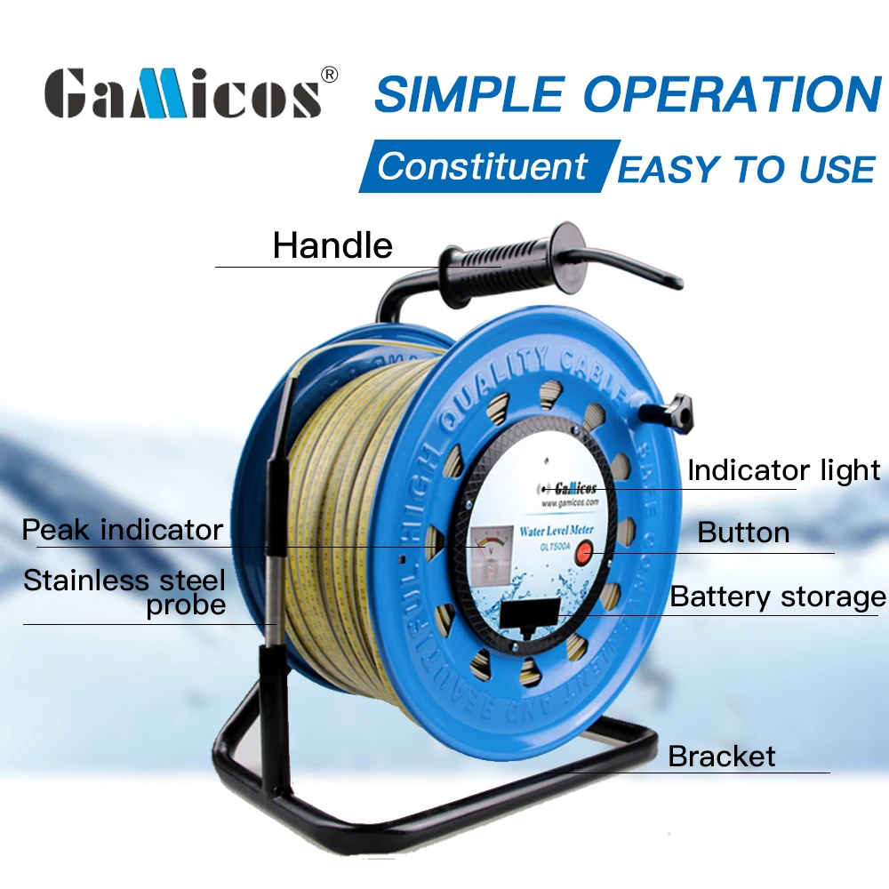 GAMICOS 300M Portable Steel Tape Water Level Meter, Deep Well Water Level Indicator for Groundwater Measurement