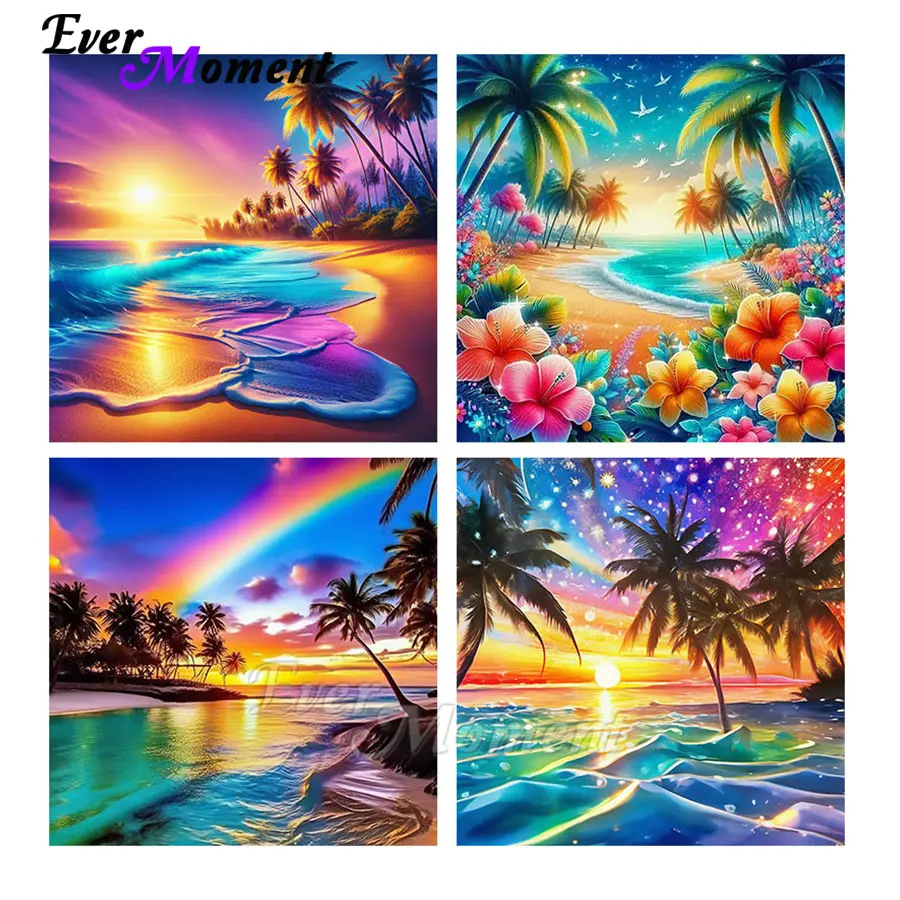

AB Diamond Cross Stitch Painted Beach and Coconut Trees Seaside Landscape Diamond Painting New Arrival House Decor ASF3066