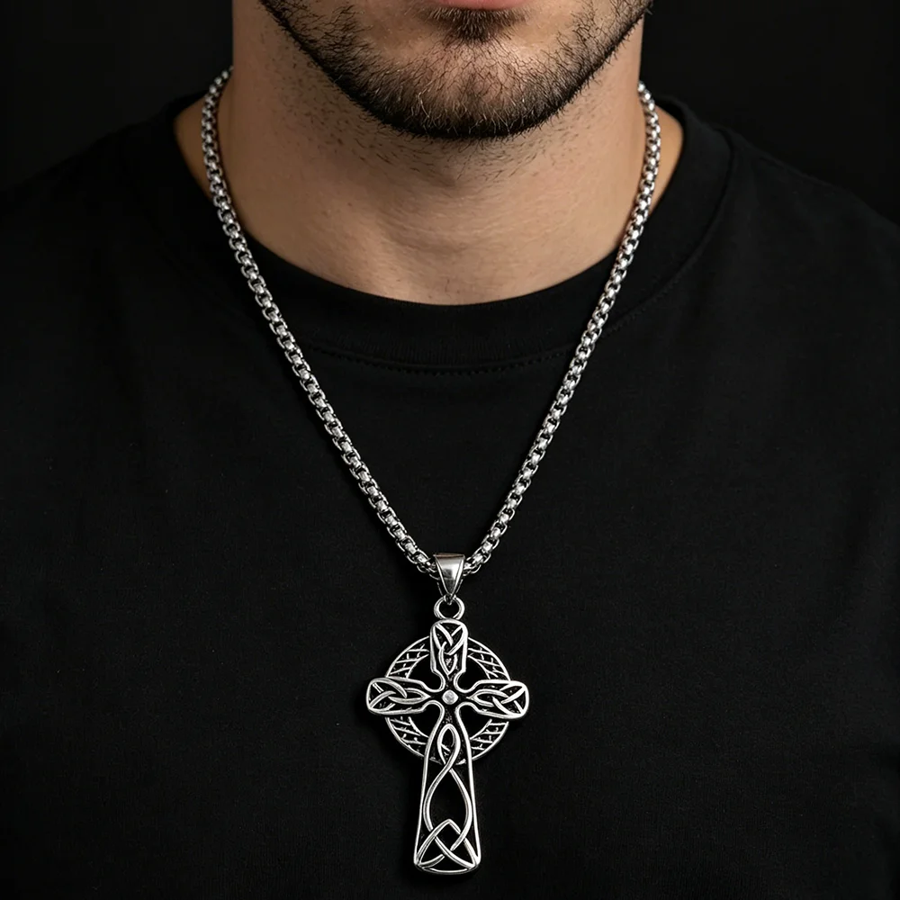 

Retro cast cross Celtic knot stainless steel necklace, waterproof and non-fading blackening process, bulk sales pendant