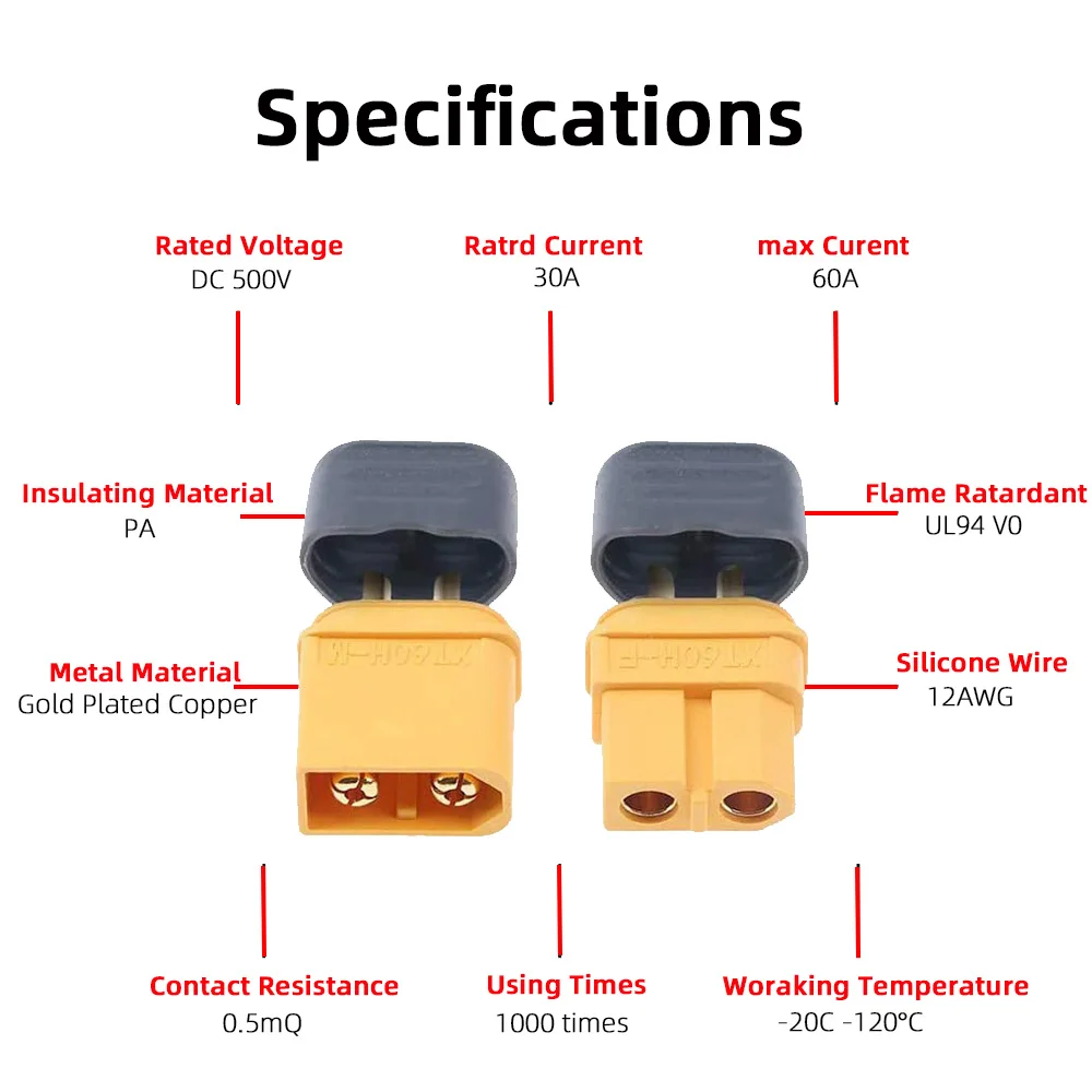 Amass XT60 Connectors Plugs XT-60 Male Female Bullet Connector with Cover Sheath For RC Lipo Batteries Drones Airplanes Cars