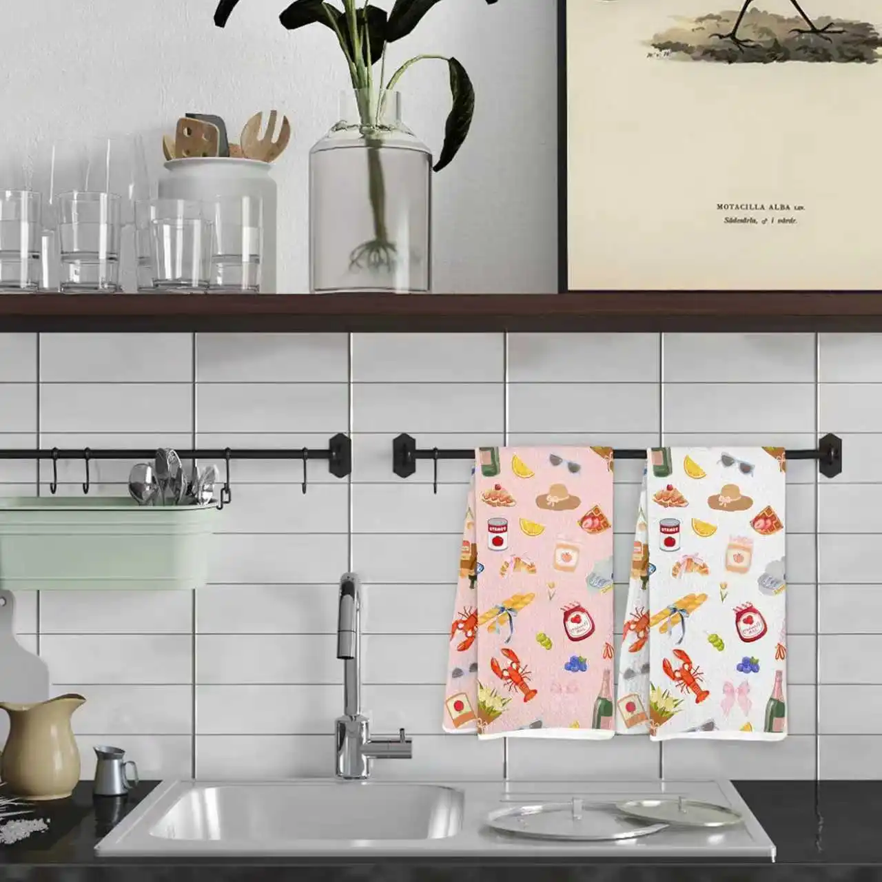 2Pcs, Pink Seafood Kitchen Towels, 40Cm*60Cm Towel Set, Best Kitchen Towels, Super Absorbent Soft Cleaning Cloth, Cooking and Baking Tea Towels, Hand Towels, Cleaning Cloths, Dishcloths, Kitchen Decor, Living Room Decorations, Kitchen Essentials, Home Essentials