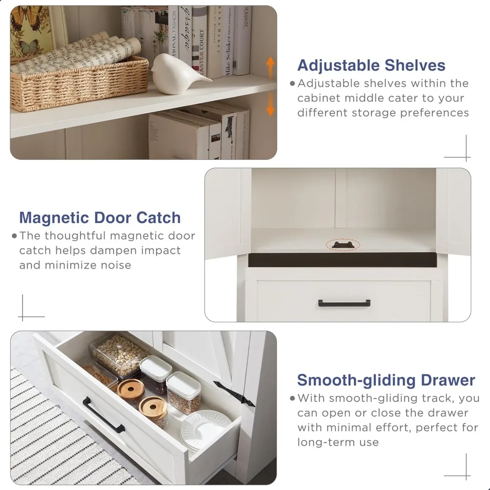 JXQTLINGMU خزانة مطبخ المزرعة - 72 خزانة تخزين المطبخ الخشبية الطويلة مع أرفف قابلة للتعديل وبابين على طراز الحظيرة #5