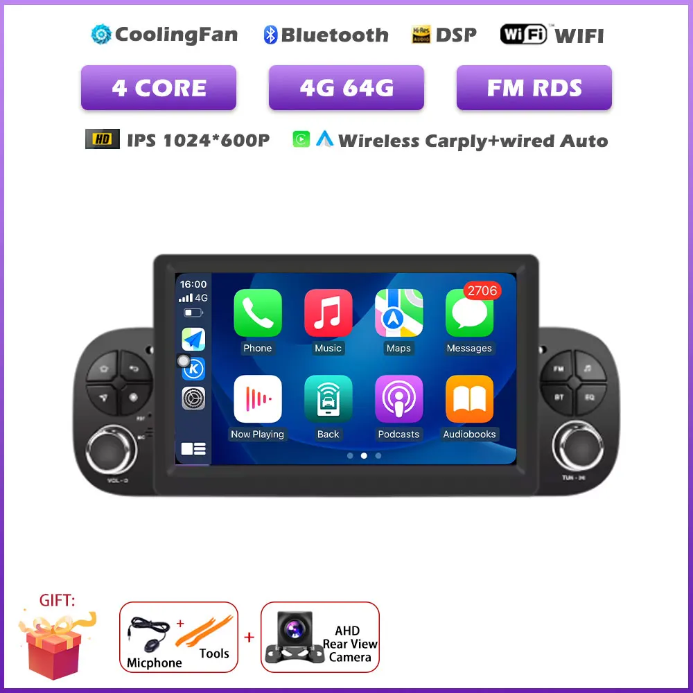 Android 16 Auto Voor Fiat Panda 2013-2020 Draadloze Carplay Autoradio Gps-navigatie Multimedia Video Player Audio Head Unit gereedschap