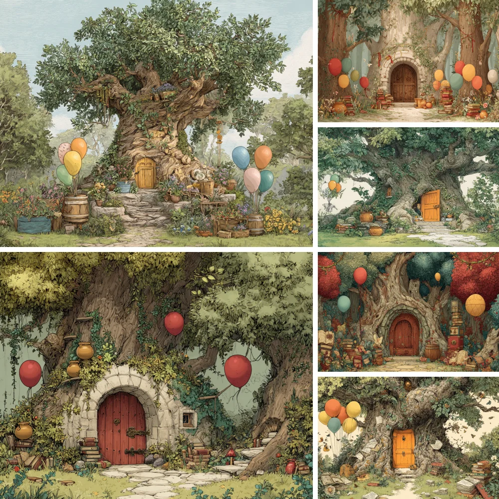 

Spring Forest Backdrops Kids Adult Photography Props Child Baby Photocall Props Tree House Honey Woodland Backgrounds