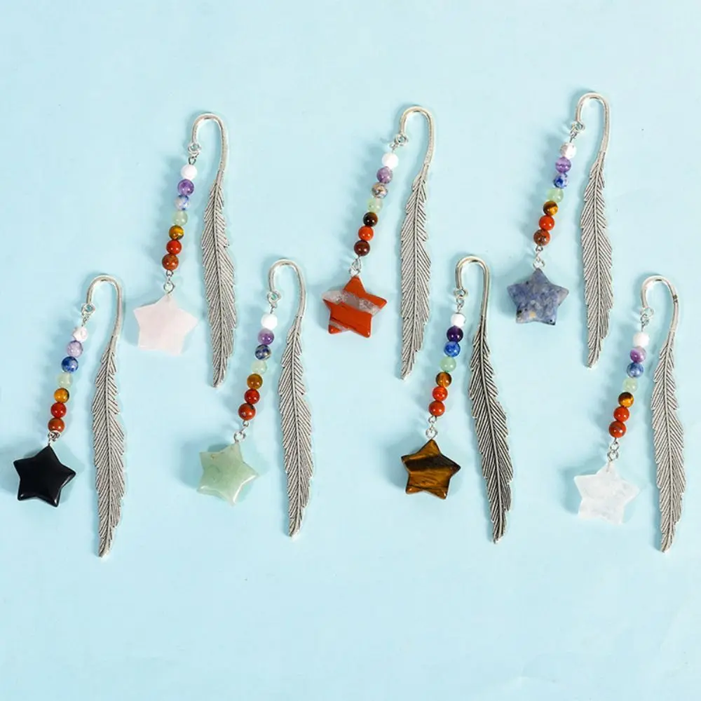 Reading Bookmark Healing Stone Bookmark Pagination Mark Good Luck Crystal Beads Bookmark Book Clip Feather Pendent Page Mark