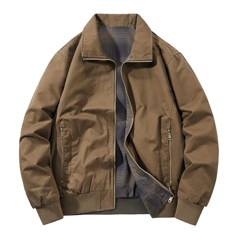 كبيرة الحجم التلبيب الرجال سترة ربيع الخريف جديد على الوجهين يمكن ارتداؤها الرجعية غسلها معطف فضفاض في الهواء الطلق ملابس رجال الأعمال غير رسمية