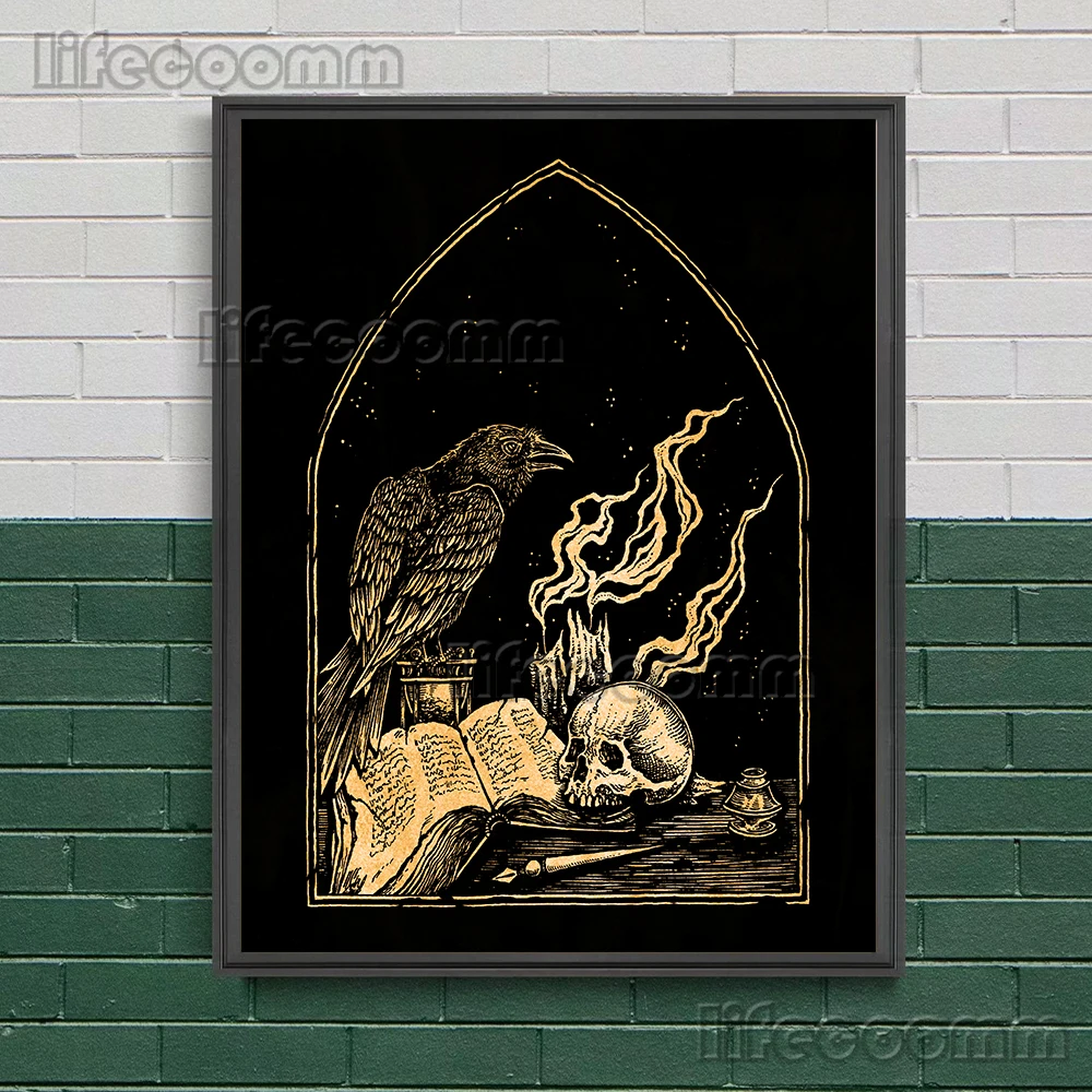 The Alchemist Sorcery Altar And Finger Candle Vintage Wall Art Canvas Print Mysterious Witchcraft Element Art Poster Print Decor