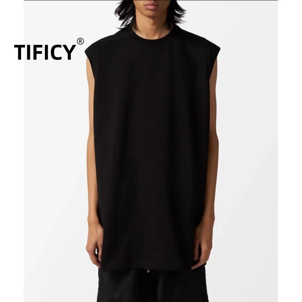 High Street RO Dark Tees Tank Top Men's Mid Length Loose Sleeveless Round Neck Pullover Tanks Summer Sweat Absorbing Top