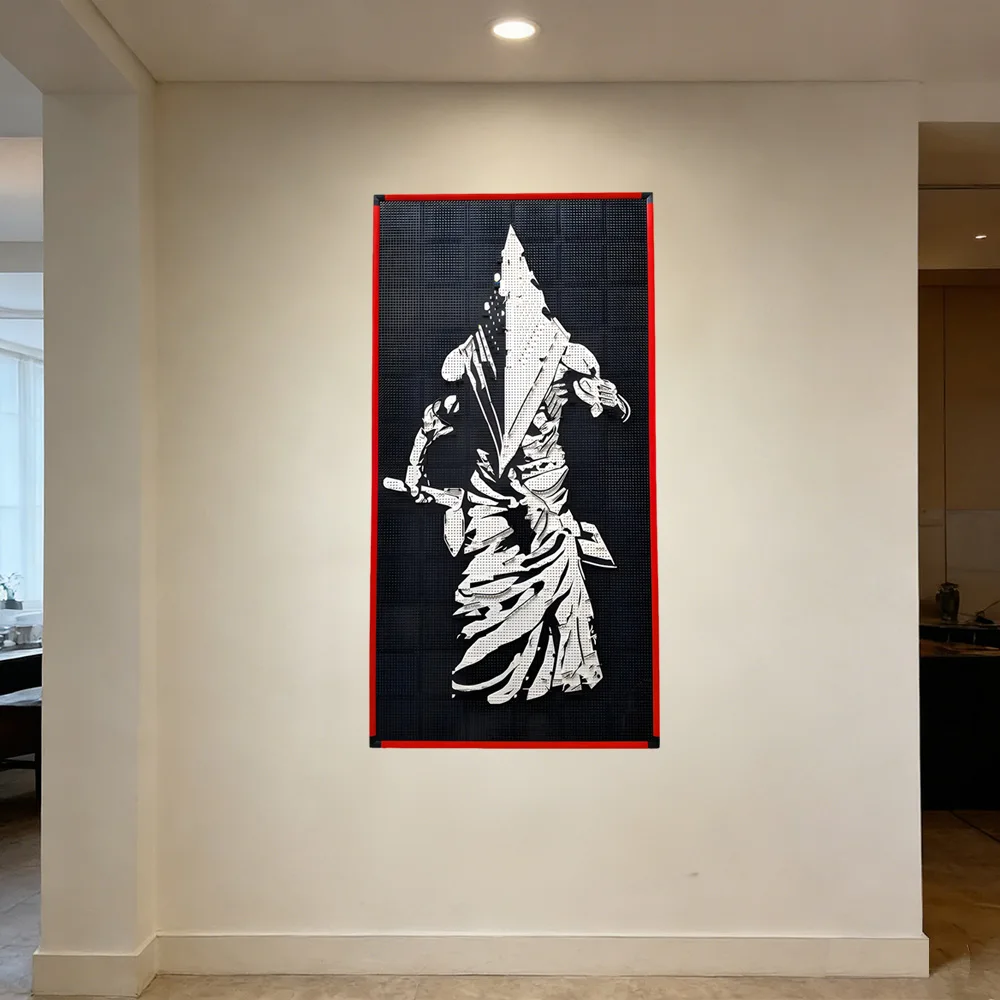 

MOC Art Relief Of A Male Horror Character Bricks Model Horror Movie Triangle Head Monster Building Blocks Assembly Toys Kid Gift