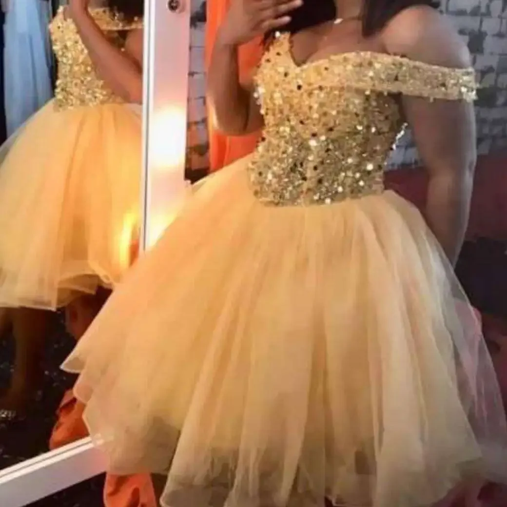 Vestido De novia personalizado con cuentas De cristales brillantes y escote en forma De corazón, Mini vestidos De novia con falda De tul y hombros descubiertos