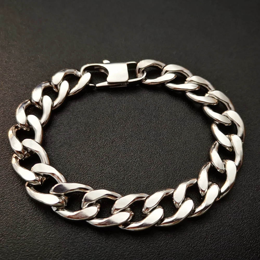 Fashion Stainless Steel NK Link Figaro Chain Bracelet For Mens Women 12mm 8.5inch / 9inch Silver