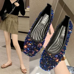 Women's Shoes Spring Autumn Casual Shallow Mouth Set of Ballet Flat Fashion Designer Shoe Luxury Sequins Loafers Non-slip Female