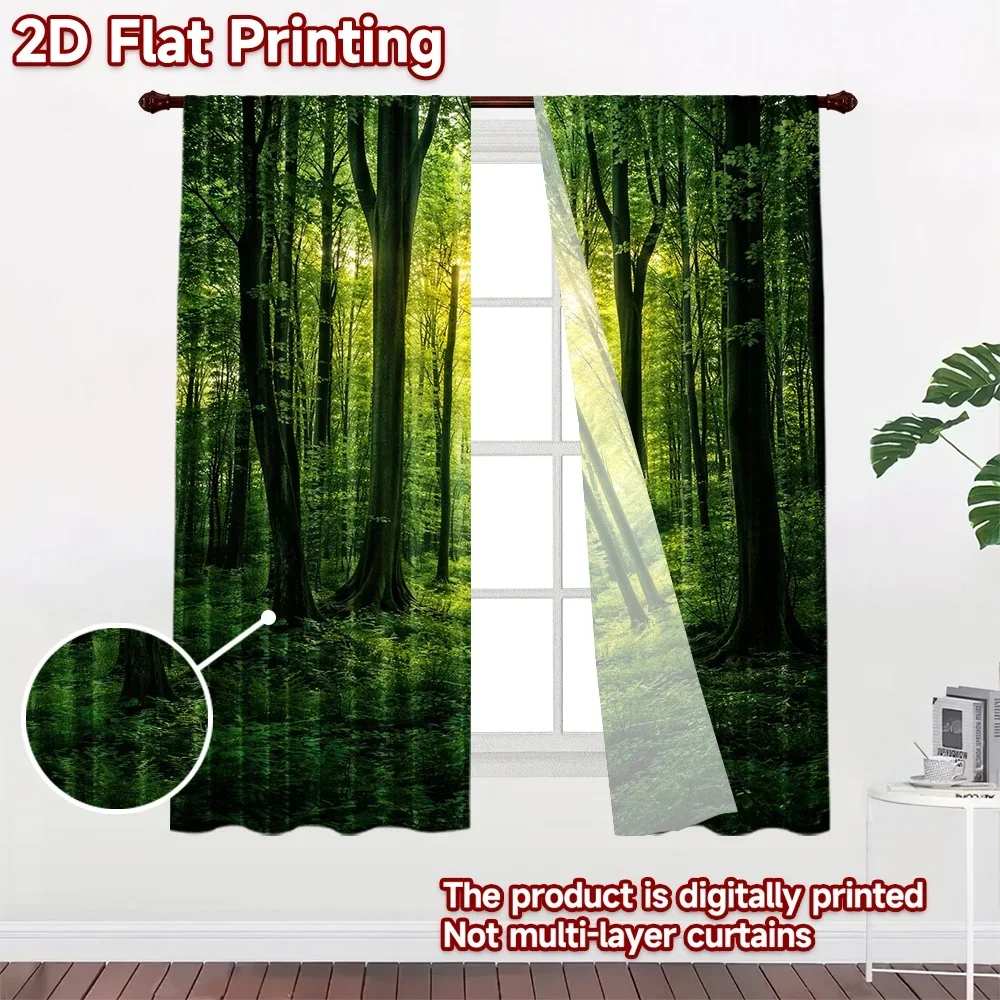 Digital Print Forest Curtain Green Jungle Nature Sunlight Wallpaper Style Curtains for Living Room Bedroom Decor Home Decoration