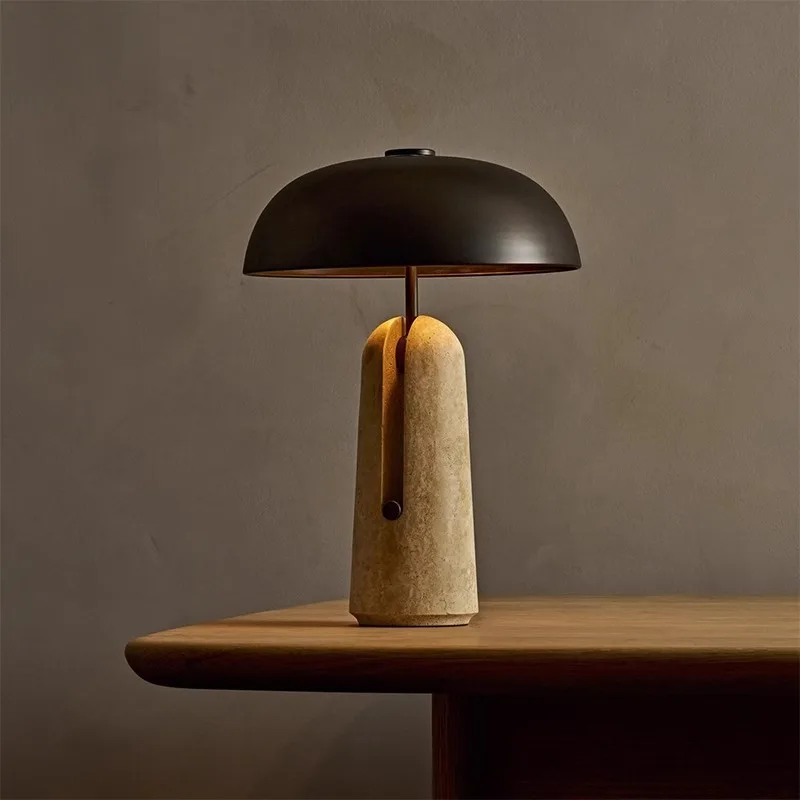 

Travertine mushroom wabi-sabi wind table lamp living room bedroom study designer bedside eye protection table lamp
