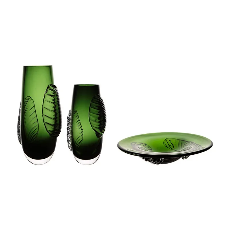 Emerald Chinese glass vase, living room dining table ornament, decoration, glazed flower ware