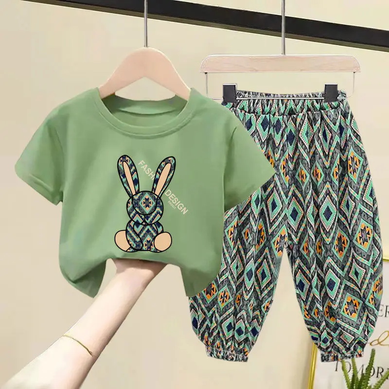 

Summer Mother Kids Clothes Baby Boy Girl Children's Clothes Cute Kids Girls Sets Clothes Toddler Girl Trousers Cotton Animal