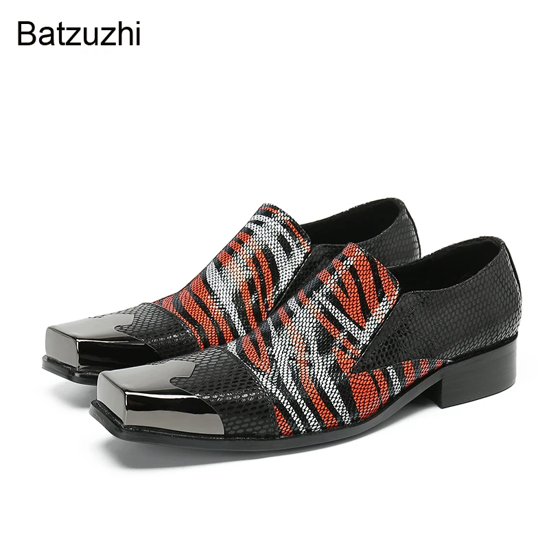 

Batzuzhi Luxury Handmade Formal Shoes Men Square Metal Toe Fashion Leather Dress Shoes Men Party/Wedding Zapatos Hombre, 38-47