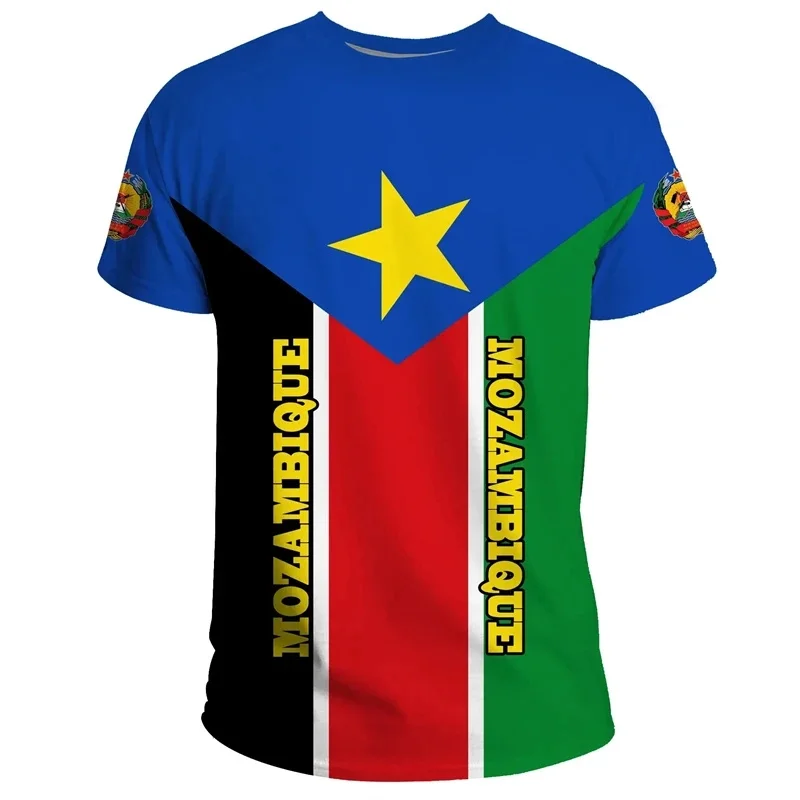 1 Piece Custom Your Picture Mozambique Flag Map Graphic T Shirts National Emblem 3D Printed T Shirt For Men Clothes Africa Count