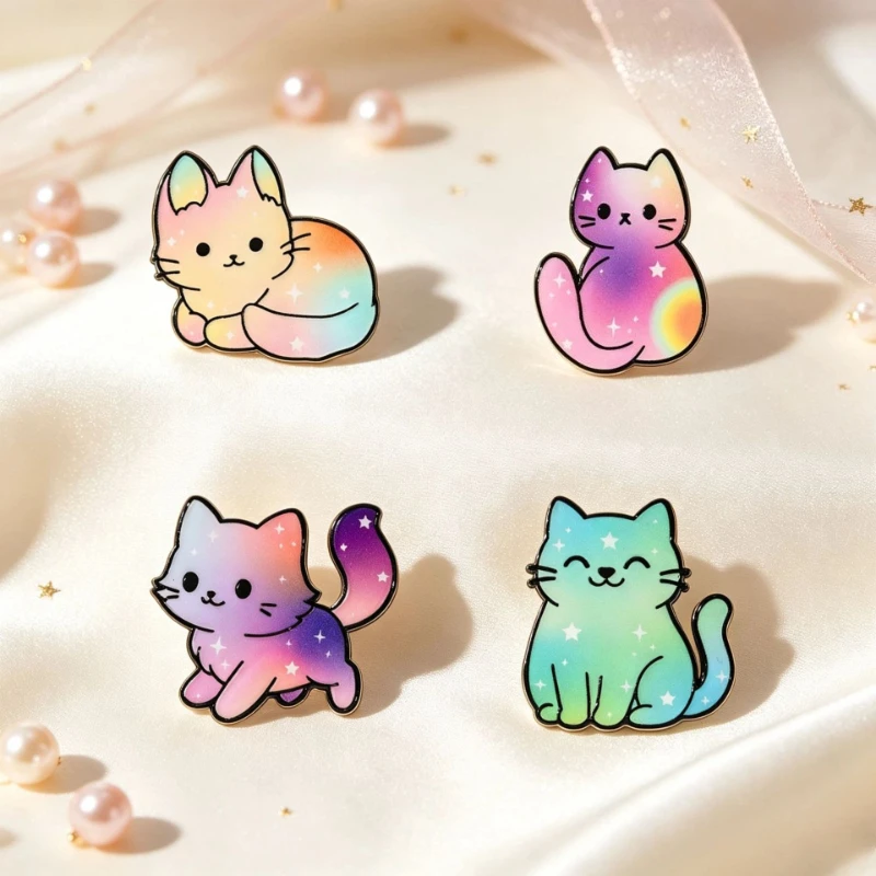 New Creative Dreamy Starry Sky Cartoon Cat Metal Brooch Fashion Casual Commute Gift Badge Pin DIY Clothing Bags Hat Decoration