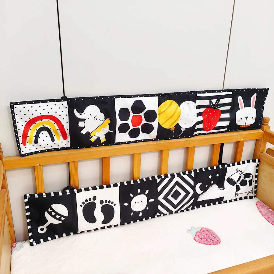 Libro di recinzione per letto nero, bianco e rosso, libro di illuminazione per l'educazione precoce, confezione morbida, giocattolo sul comodino del bambino, non può strappare il libro di stoffa per bambini