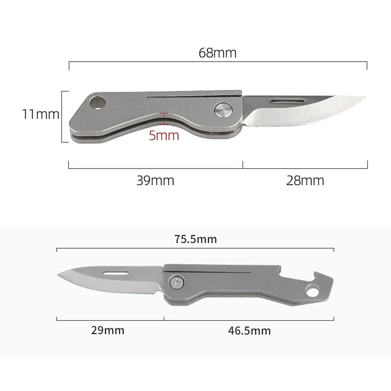 Mini Titanium Alloy Folding Knife Multifunction Screwdriver Bottle Opener D2 Steel Sharp Knife With Keychain Pendant Disassembly