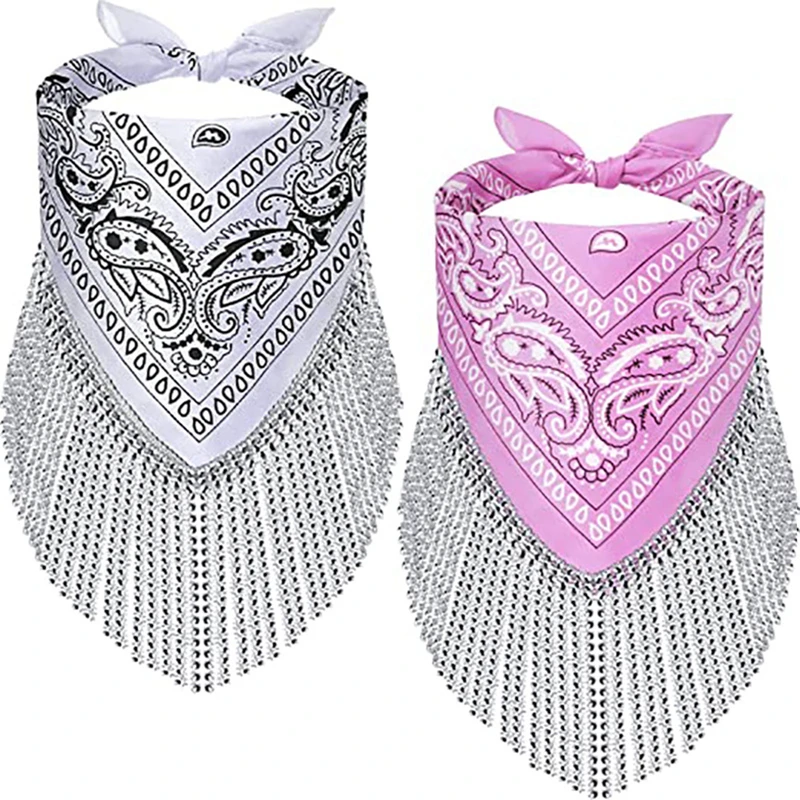 Women Tassel Bandana Versatile Turban Headscarf Embellished Bandana Cashew Pattern Electronic Music Festival Party Supplies