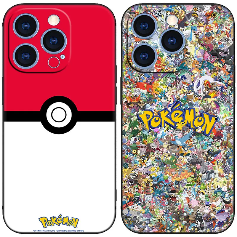 Cartoon P-Pokemon Black Phone Case For Apple iPhone 15 Pro Max 15 14 13 12 Pro Max Mini 11 Pro 7 8 Plus XR X XS SE 2020 2022