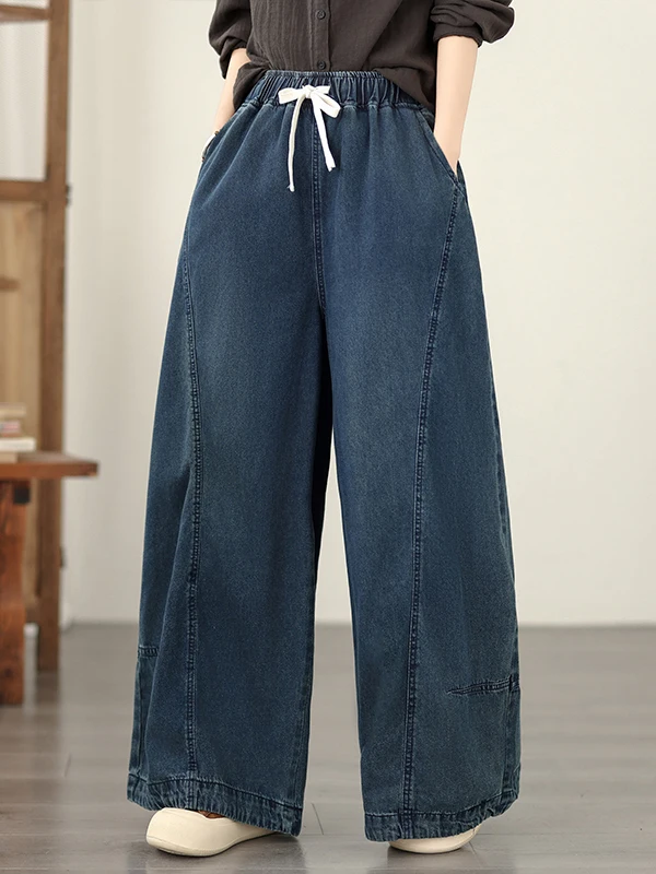 

Blue Wide Leg Jeans Women's Casual Spring Summer Loose Slimming Straight Cut Trousers Cotton Polyester Blend Faionable