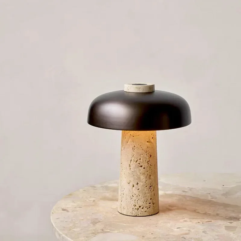 Wabi Sabi Desk Light Living Room Bedroom Bedside Mushroom Lamp Minimalist Office Study Stone Led Home Decor Luminaria E27 Table