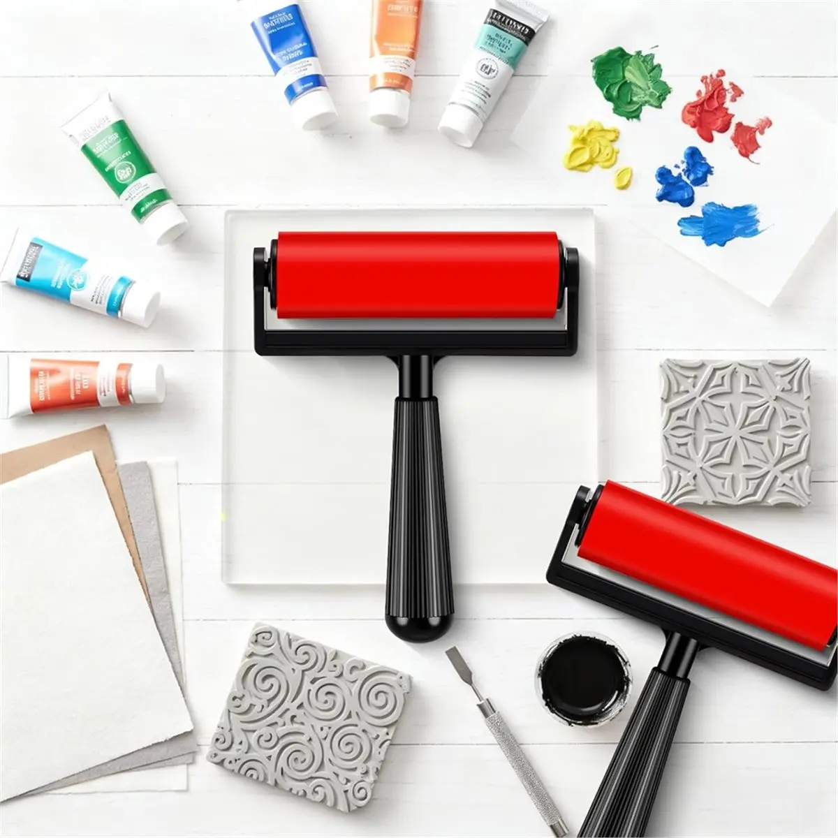 3 Pack Rubber Brayer for Gel Printing 4 Inch Rubber Brayer Roller for Printmaking