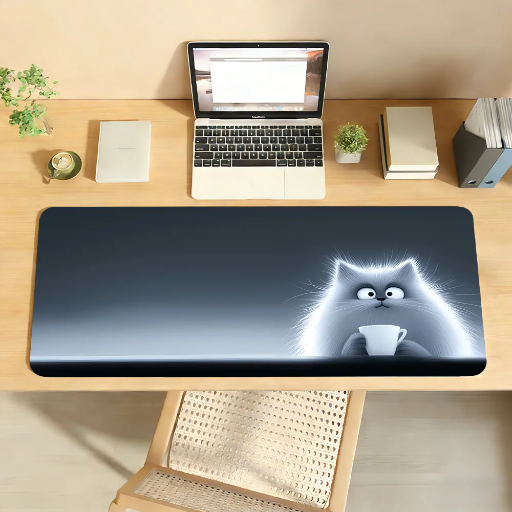Niedliches weißes Katzen-Mauspad, rutschfeste Schreibtischunterlage mit Verriegelungskante, PC-Laptop-Zubehör, Gummi-Bürotastatur, großer XXL-Teppich für Spiele