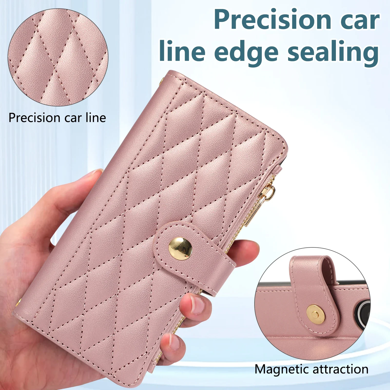 Crossbody zipper Cards Solt Wallet Leather Case For Samsung Galaxy Z Fold 6 5 4 3 5G Diamond Bag Purse Lanyard Stand Strap Cover