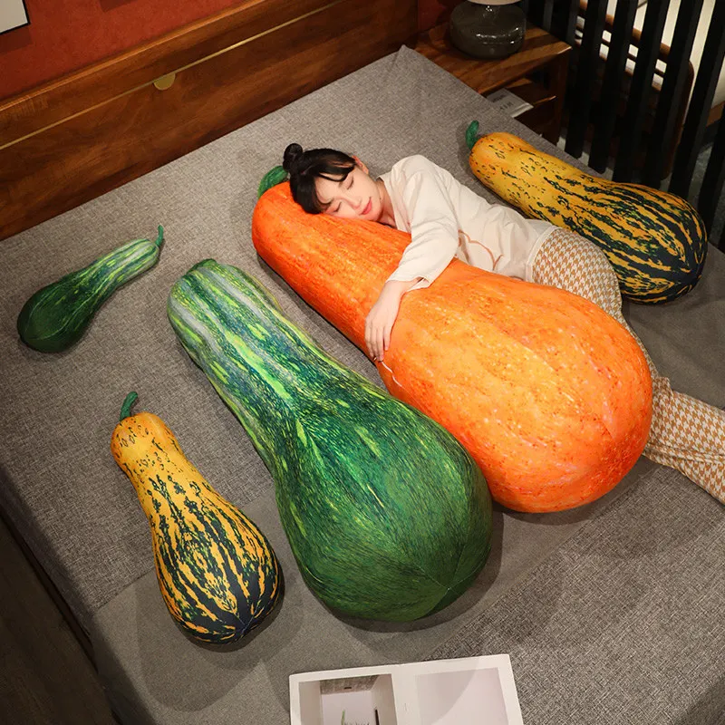 

Simulated Pumpkin Plush Long Pillow Stuffed Sleeping Bolster Yellow Green Orange Soft Cushion Back Support Food Plushie Gift