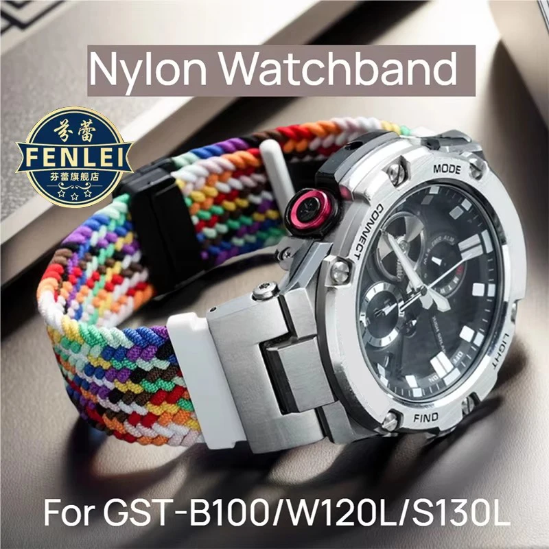 

Для Casio G-SHOCK GST-B100 W120L S810L W300 410, модифицированный эластичный плетеный нейлоновый холст, ремешок для часов, мужской магнитный ремешок для часов