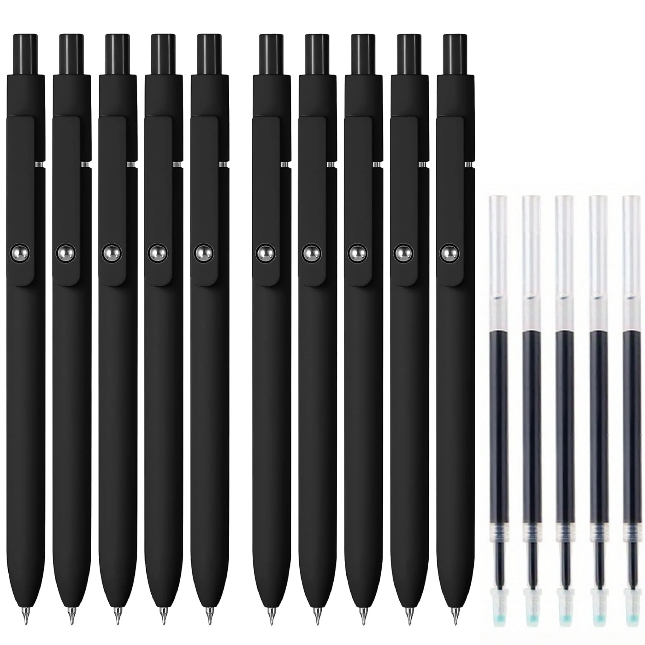 

10 High-Quality Gel Pens + 5 Refills, 0.5mm Fine Tip Black Pen, Low Center of Gravity, High Quality, Suitable for Writing, Signing, Exams, Office and Study Supplies