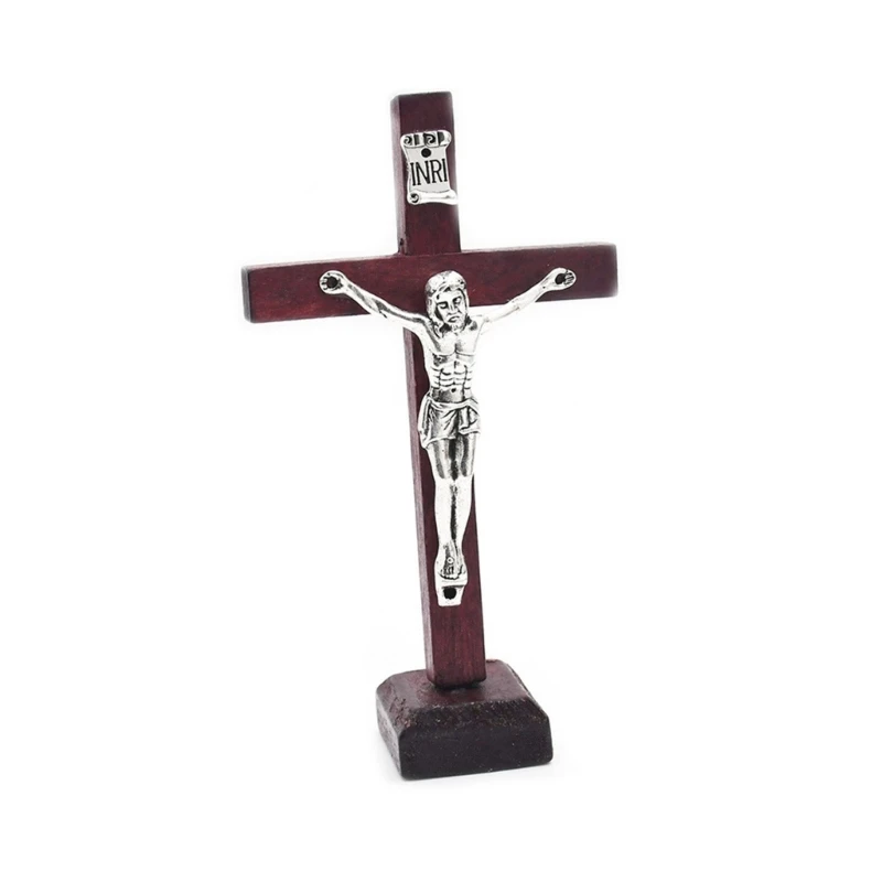 1Pc Wood Cross Christian Catholic Statue for Home Decorations Table Cross Standing Crucifix Church Religious Figurine