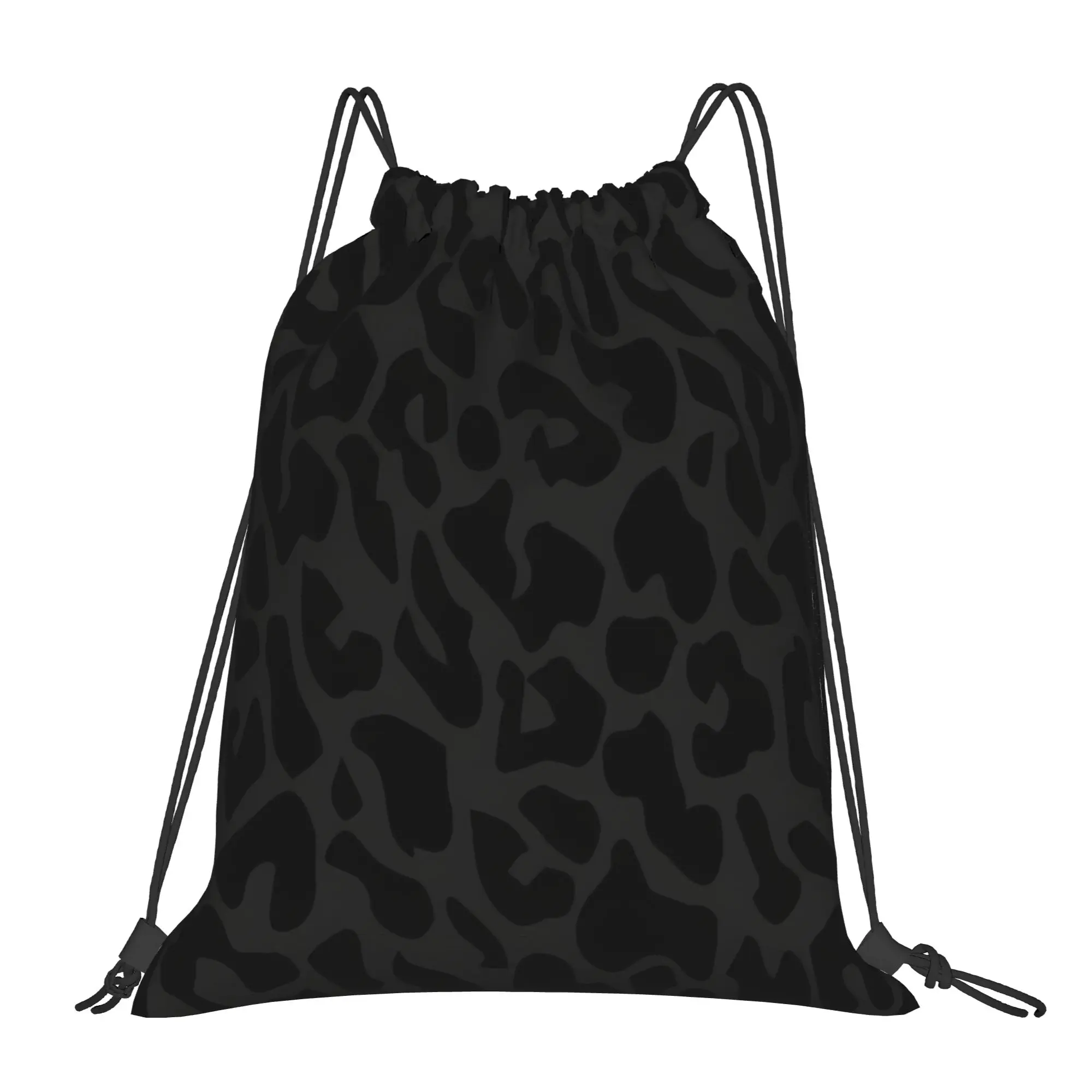Black Leopard Print Leopard Print Drawstring Bags Shopping Unisex Storage Organize Bundle Pocket Rope Bag