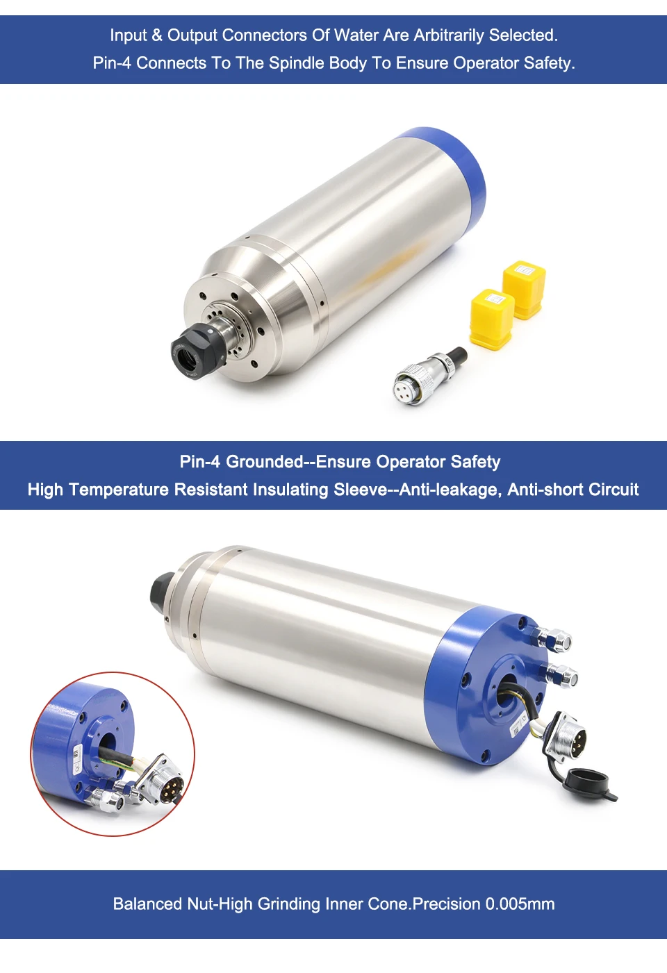 G-Penny 3,7 kW 100 mm wassergekühlter, wasserdichter Spindelmotor, Bullet-Typ, 380 V, CNC-Spindelmotor für Holz- und Steinbearbeitung, Schnitzen und Fräsen – Detail 9